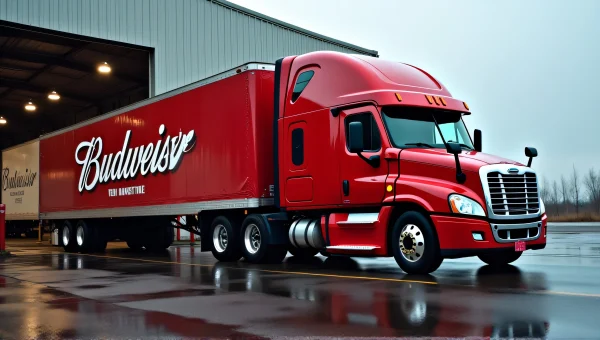 Red Budweiser Truck at Industrial Loading Dock