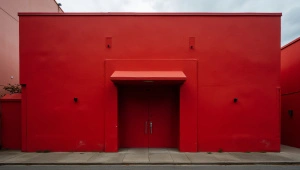 Red Concrete Building With Textured Facade