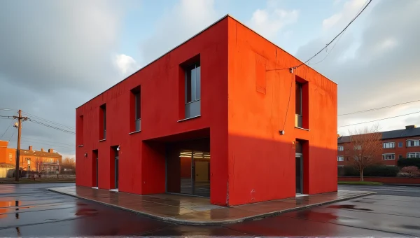 Red Concrete Building With Urban Reflection