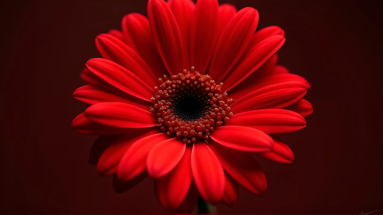 Macro image of a red gerbera petal highlighting its texture and color.