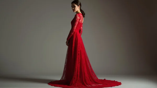 Red Lace Dress Long Sleeves Female Model