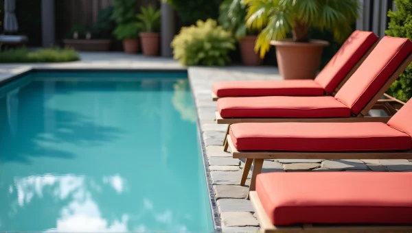 Red Outdoor Lounge Chairs By Poolside Serenity