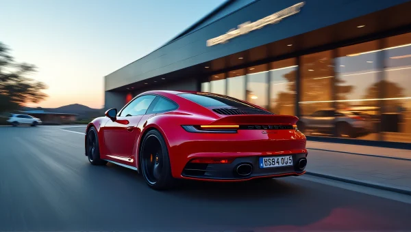 Red Sports Car Motion Near Modern Craft Workshop