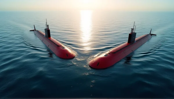 Red Submarines Surfaced In Calm Ocean