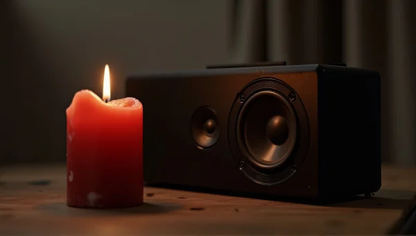 Red Taper Candle and Black Speaker on Table