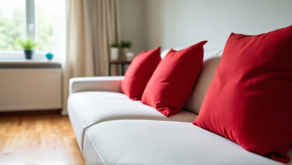 Red Throw Pillows On White Sofa In Living Room