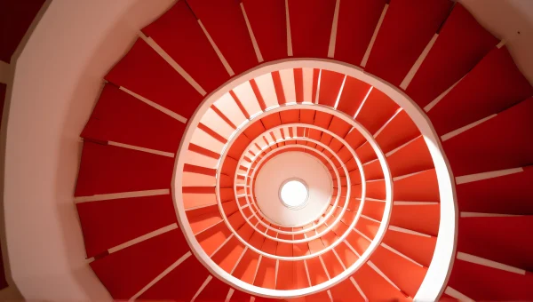 Red And White Spiral Stairs Architectural Study