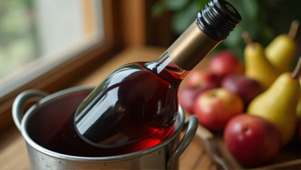 Red Wine Bottle Chilling In Metal Bucket