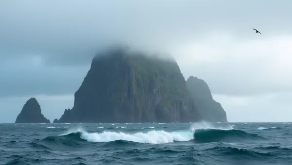 Remote Island Rising From Choppy Ocean Waves
