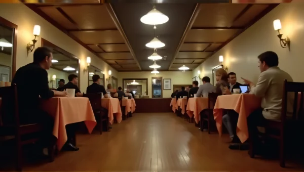 Restaurant Interior with Tables and Pendant Lights