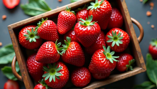 Ripe Strawberries Wooden Tray Arrangement
