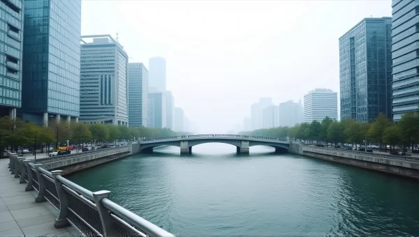 River Crossing With Modern City Buildings