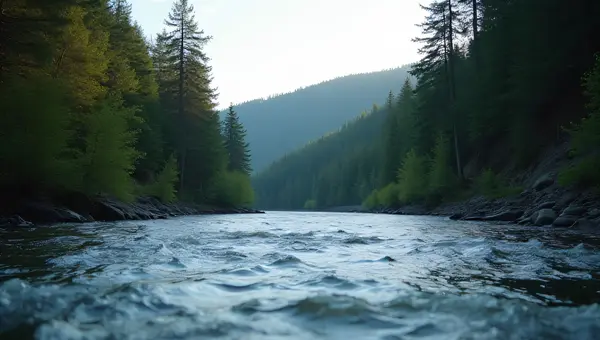 River Flowing Through Forest Valley Landscape