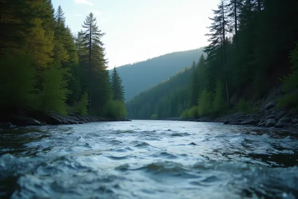 River Flowing Through Forest Valley Landscape