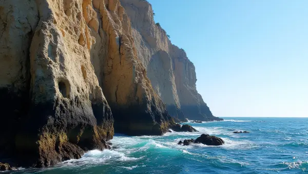 Rocky Cliff Overlooking Ocean Under Clear Sky