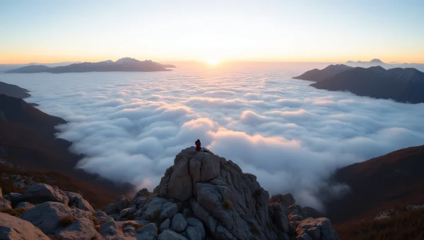 Rocky Mountain Summit View Over Layered Clouds