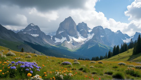 Rocky Mountain Wildflower Meadow Under Clouds