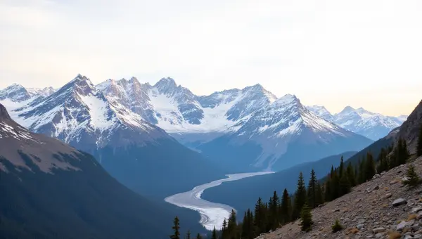 Rocky Mountains Snow-Capped Landscape with Pines