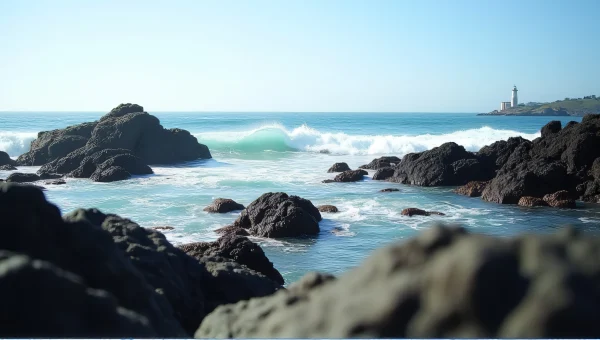 Rocky Shoreline Lighthouse With Crashing Waves