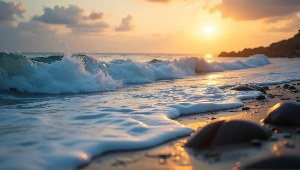 Rolling Sea Waves Meeting Rocky Shoreline