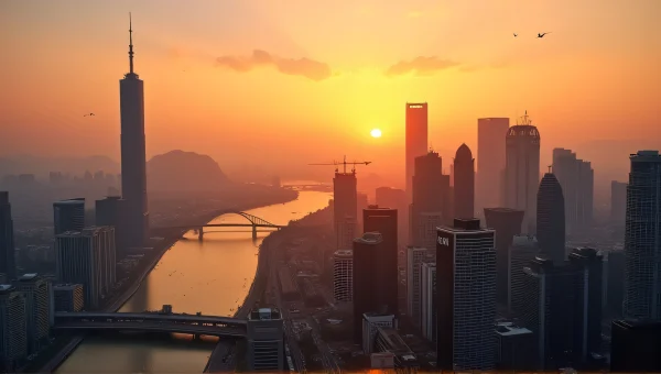 Rooftop Terrace Skyline Sunset with Cranes
