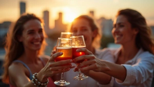 Rooftop Toast Celebration With Friends At Sunset