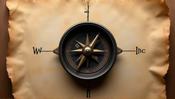 Round Black Compass On Aged Parchment Background