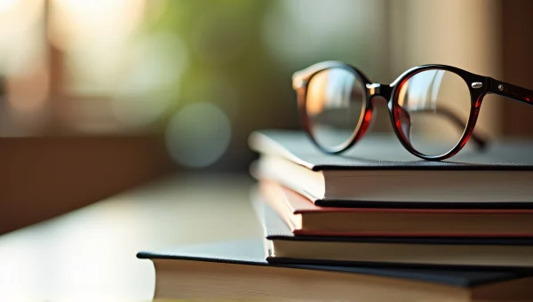 Round Eyeglasses On Stack Of Hardcover Books
