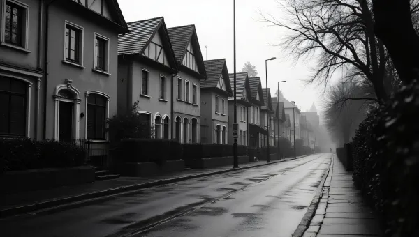 Row Of Houses On Narrow Street With Reflections