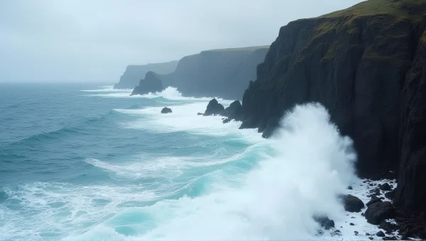Rugged Coastline Waves Crashing on Basalt Cliffs