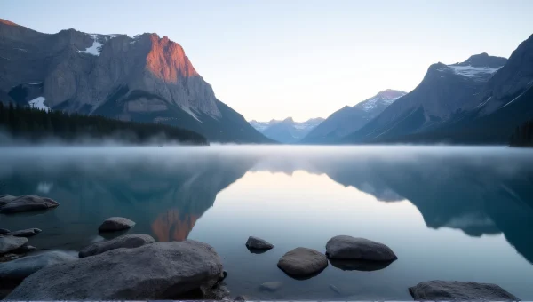 Rugged Mountain Reflections at Dawn with Mist