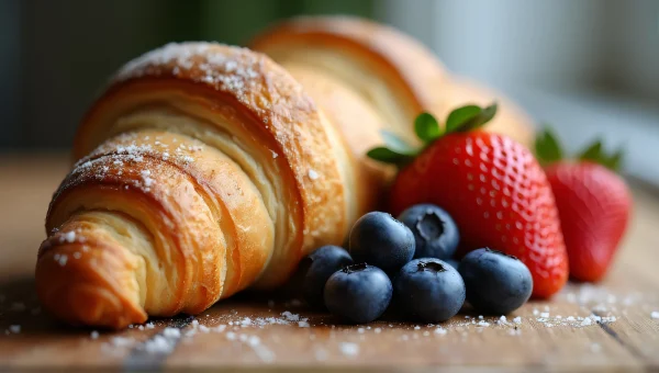 Rustic Bread Croissant Ripe Berries Morning Light
