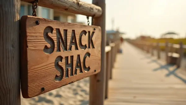 Rustic Snack Shack Sign Over Sandy Boardwalk