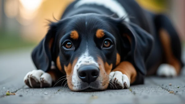 Sad Black And White Dog Close-Up Portrait