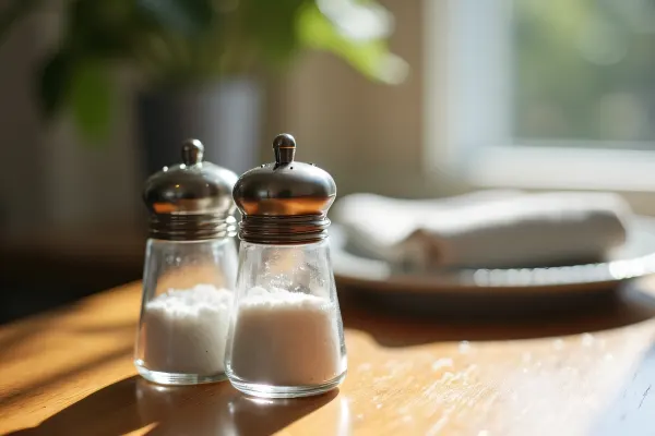 Salt And Pepper Shakers On Wooden Table