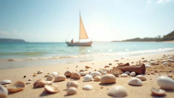 Sandy Beach At Low Tide With Seashells And Driftwood