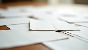 Scattered White Book Pages On Wooden Table