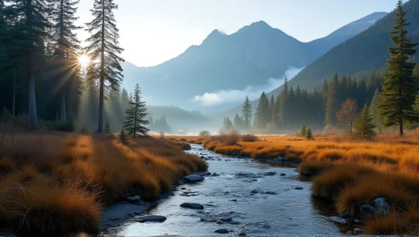 Scenic Landscape with Trees and Mountain Ridge