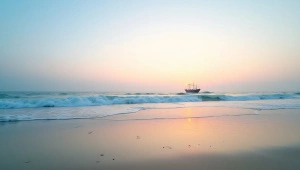 Seaside Dawn View with Gentle Waves and Reflections