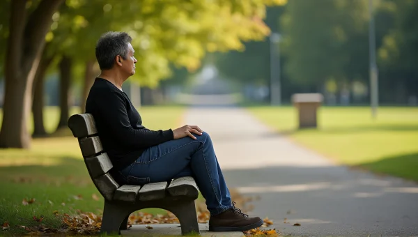 Seated Person on Wooden Bench in Quiet Park