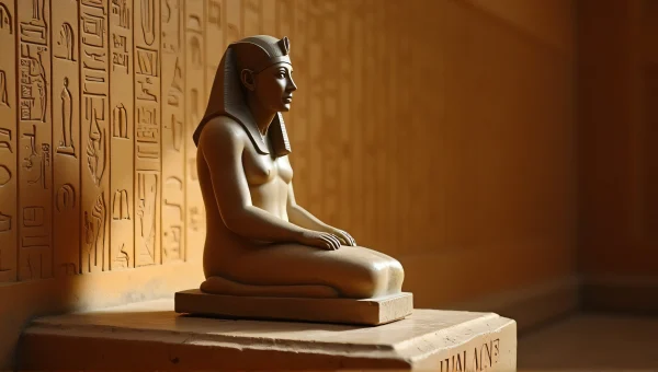 Seated Pharaoh Sculpture Ancient Egypt Hieroglyphics