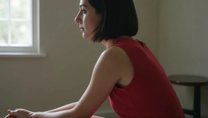 Seated Woman in Red Top Relaxing by Window Light