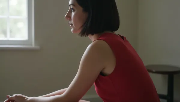 Seated Woman in Red Top Relaxing by Window Light