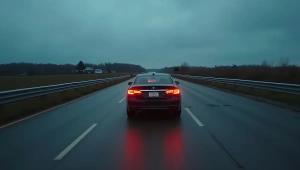 Sedan Driving Rural Highway Dusk Motion Blur