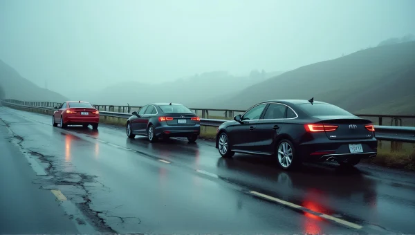 Sedans Parked On Roadside With Overcast Sky