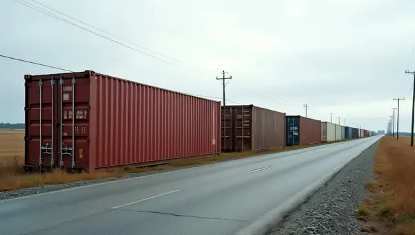 Shipping Containers Along Rural Road at Midday