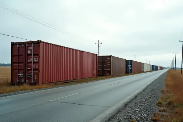 Shipping Containers Along Rural Road at Midday