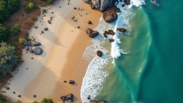 Shoreline Aerial View With Sand And Water