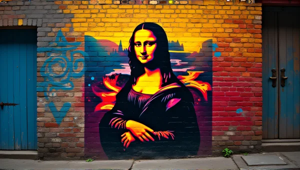 Silhouette Art of Mona Lisa on Brick Wall