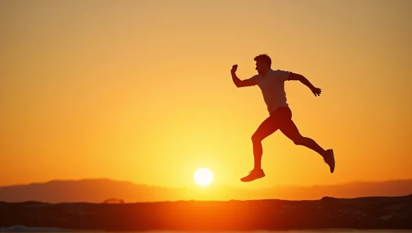 Silhouette of Male Figure Jumping at Sunset